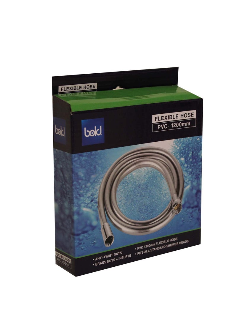 Bold Flexible Shattaf & Shower Hose PVC 1.2m – Chrome-Plated Anti-Twist Design – Durable Brass Connections – Scratch Resistant – 360° Rotation – Silver - Image 2