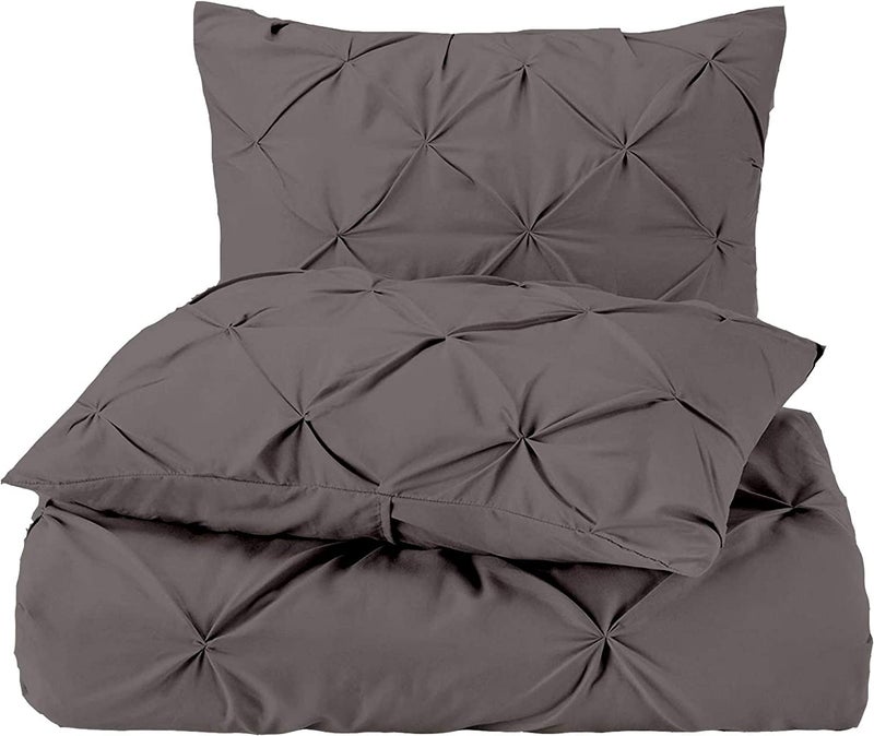 Easy Bedding 300 TC Luxurious Pinch Pleated DuvetRajaiQuilt Cover 3 PC Set 100 Cotton Zipper Closure Duvet Cover with 2 Pillow Cover Dark Grey Solid Double Size 80X80 Inch - Image 1