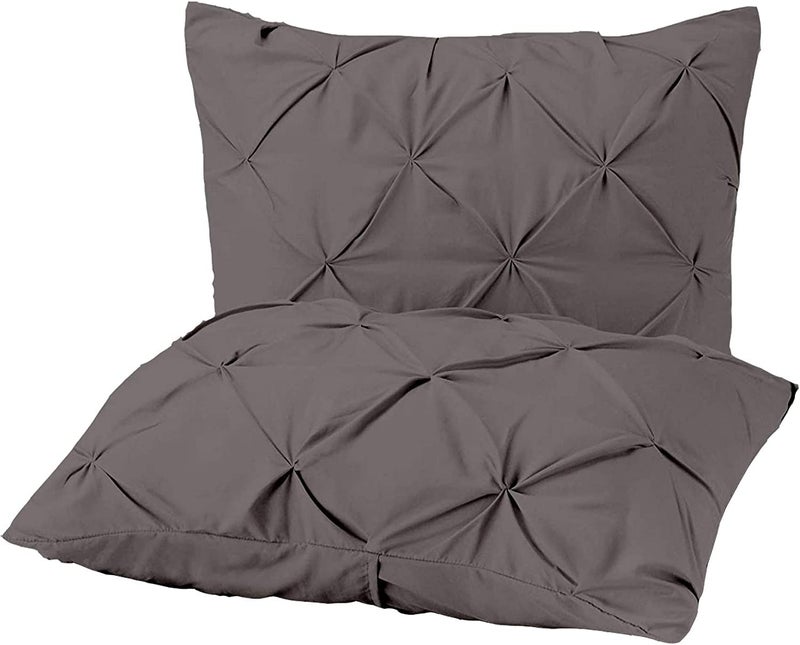 Easy Bedding 300 TC Luxurious Pinch Pleated DuvetRajaiQuilt Cover 3 PC Set 100 Cotton Zipper Closure Duvet Cover with 2 Pillow Cover Dark Grey Solid Double Size 80X80 Inch - Image 4