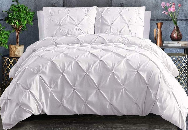 Easy Bedding 300 TC Luxurious Pinch Pleated DuvetRajaiQuilt Cover 3 PC Set 100 Cotton Zipper Closure Duvet Cover with 2 Pillow Cover Dark Grey Solid Double Size 80X80 Inch - Image 5
