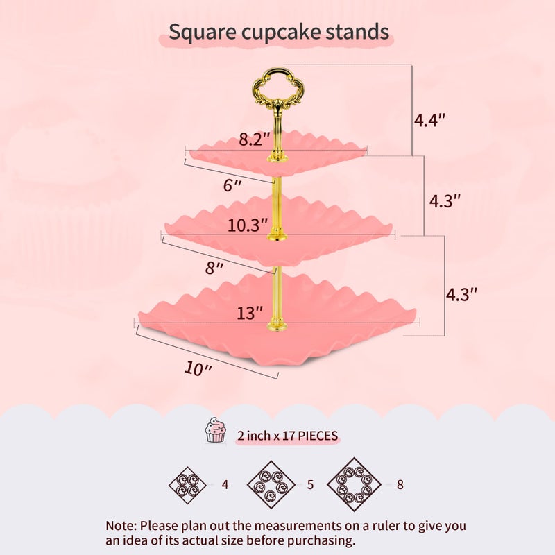 NWK 5 Piece Cake Stand Set with 2 x Large 3-Tier Cupcake Stands, 3 x Appetizer Trays, for Wedding Birthday Baby Shower Tea Party Decorations (Pink) - Image 3