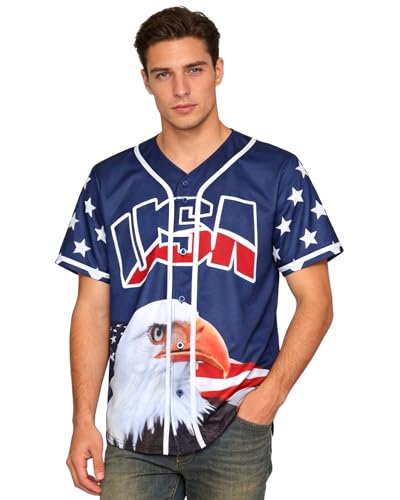 FUJUTANG USA Baseball Jersey for Men American Flag Statue of Liberty USA Eagle America Shirts Sports Uniform - Image 1