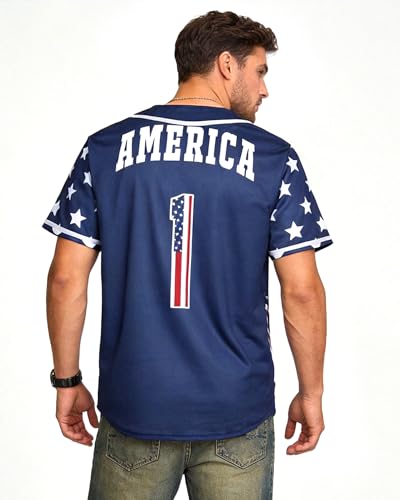 FUJUTANG USA Baseball Jersey for Men American Flag Statue of Liberty USA Eagle America Shirts Sports Uniform - Image 3