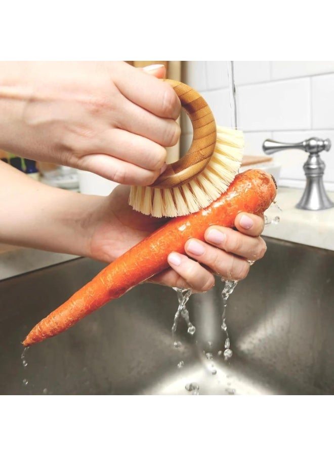 Full Circle The Ring Bamboo Vegetable and Fruit Cleaning Brush - A Versatile Scrubber for Food, Including Potatoes, Mushrooms, and Veggies with Recycled Bristles and Handle - Image 3