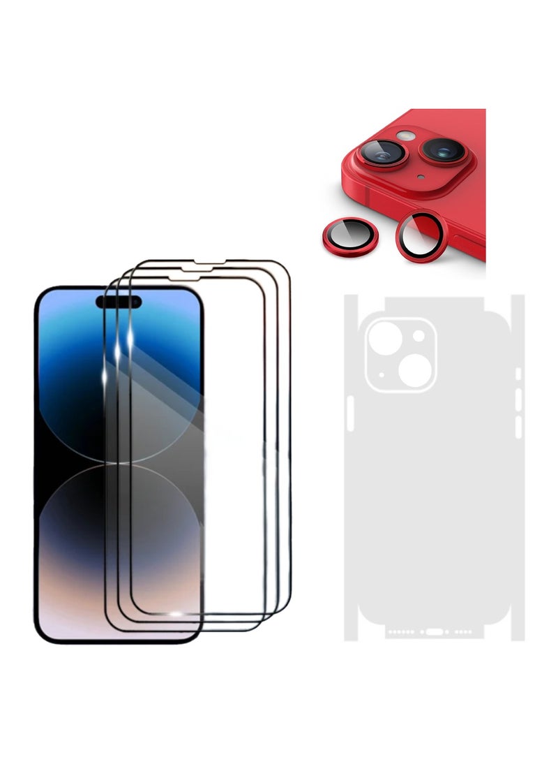 DIGI CORE iPhone Full Coverage Set iPhone 14 Screen Protector 3 Pack 6.1 Inch 2.5D Curved Edges With iPhone 14 Camera Lens And Anti-Scratch iPhone Back PVC Clear Sheet (iPhone 14,Red) - Image 1