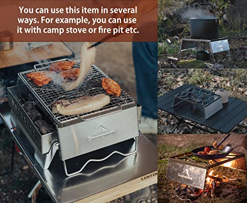 camping moon CAMPINGMOON Folding Campfire Grill Grate Open Fire Cooking Camping Portable 304 Stainless Steel with Cooking Grid, Windscreen Legs and Carrying Bag MS -1018-SW - Image 5