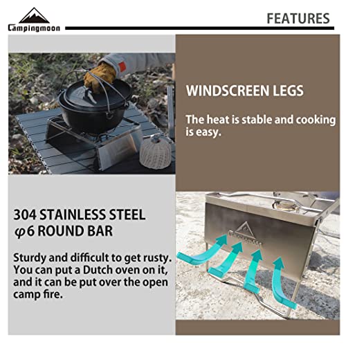 camping moon CAMPINGMOON Folding Campfire Grill Grate Open Fire Cooking Camping Portable 304 Stainless Steel with Cooking Grid, Windscreen Legs and Carrying Bag MS -1018-SW - Image 4