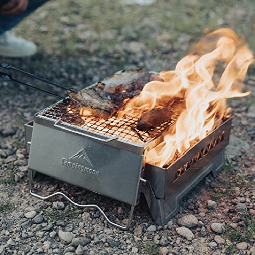 camping moon CAMPINGMOON Folding Campfire Grill Grate Open Fire Cooking Camping Portable 304 Stainless Steel with Cooking Grid, Windscreen Legs and Carrying Bag MS -1018-SW - Image 3