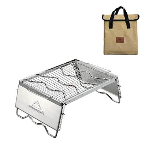 camping moon CAMPINGMOON Folding Campfire Grill Grate Open Fire Cooking Camping Portable 304 Stainless Steel with Cooking Grid, Windscreen Legs and Carrying Bag MS -1018-SW - Image 1