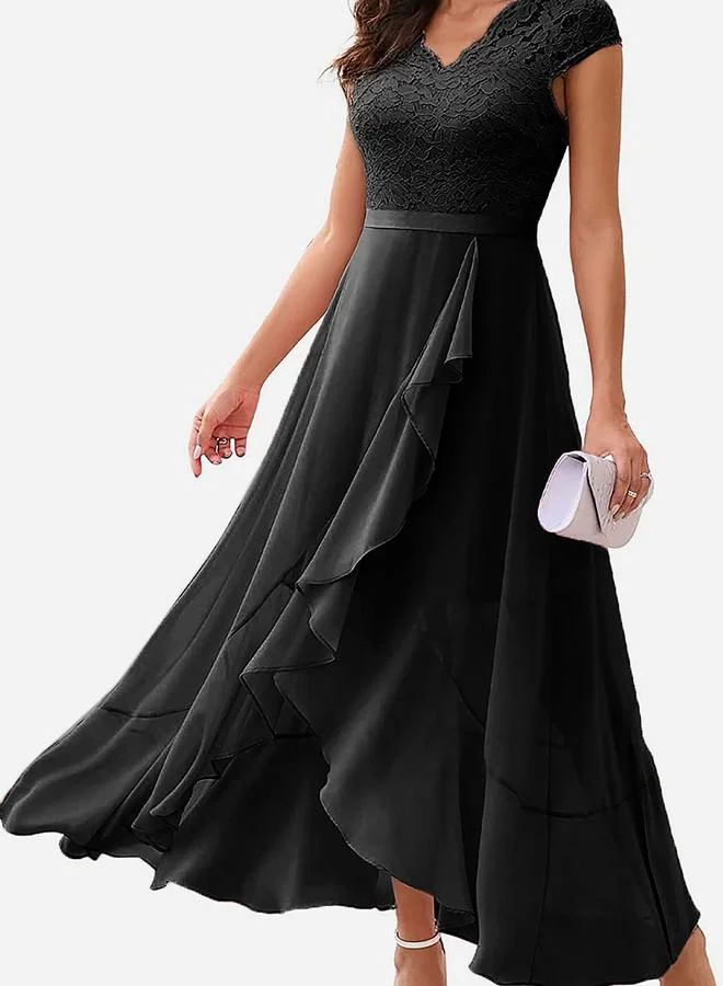 Take Two Take Two Lace Insert Ruffled Detail A-Line Maxi Dress