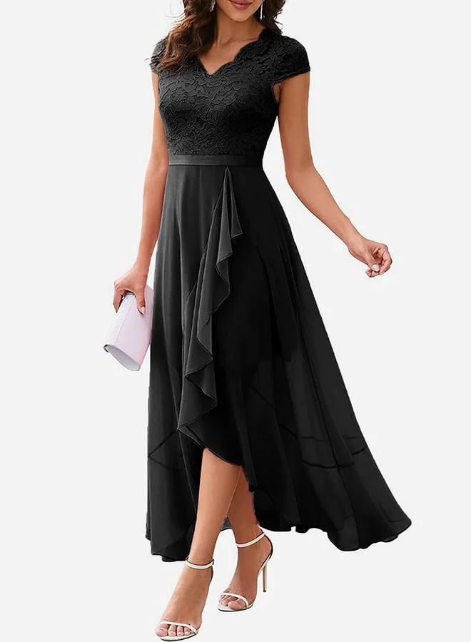 Take Two Take Two Lace Insert Ruffled Detail A-Line Maxi Dress