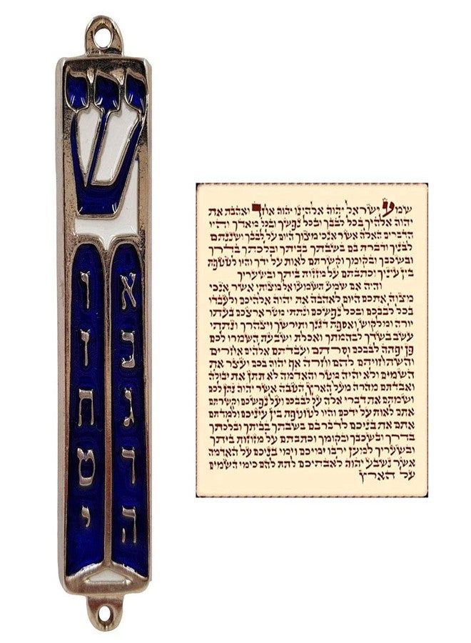 Talisman4U Ten Commandments Mezuzah with Scroll Silver Tone Blue Enamel Israel Door Mezuza 3.5 Inch - Image 1