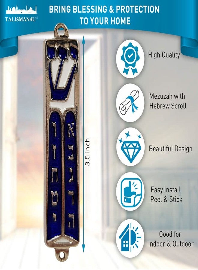 Talisman4U Ten Commandments Mezuzah with Scroll Silver Tone Blue Enamel Israel Door Mezuza 3.5 Inch - Image 2