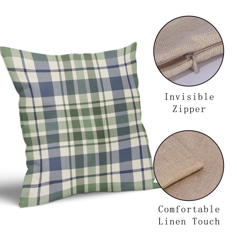 Aytipun Blue Sage Green Spring Plaid Pillow Covers 18x18 Set of 2 Seasonal Tartan Buffalo Plaid Holiday Print Decorative Outdoor Pillowcases Farmhouse Summer Throw Cushion Case Couch Sofa Bed Decor - Image 4