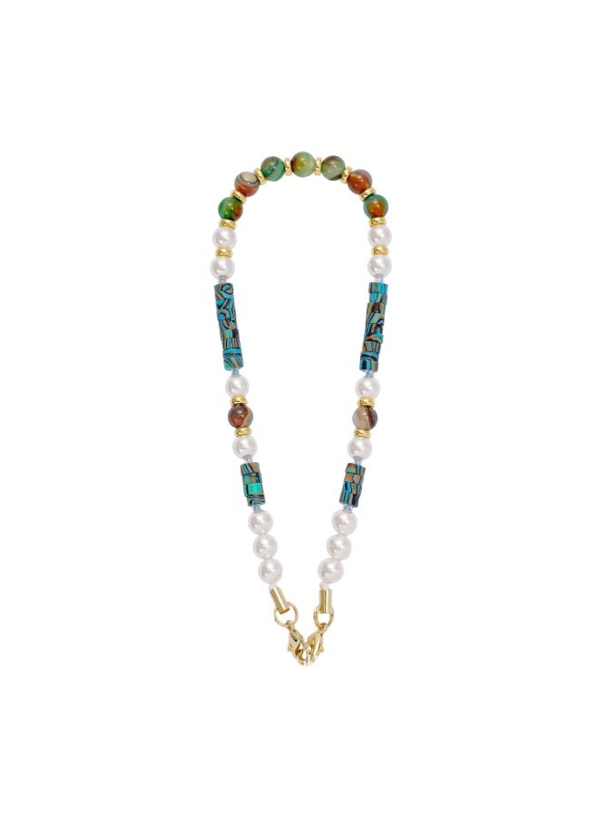 NIBEMINENT Beaded Phone Lanyard, Anti Lost Removable Wrist Strap, Pearl Malachite Bracelet Pendant, Phone Keychain Lanyard  - Image 1