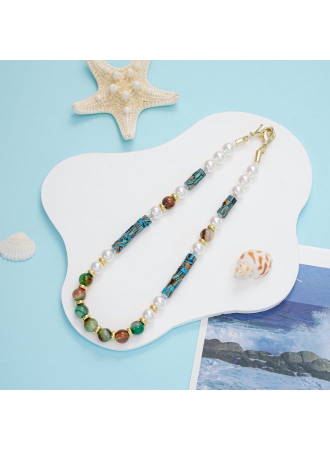 NIBEMINENT Beaded Phone Lanyard, Anti Lost Removable Wrist Strap, Pearl Malachite Bracelet Pendant, Phone Keychain Lanyard  - Image 2