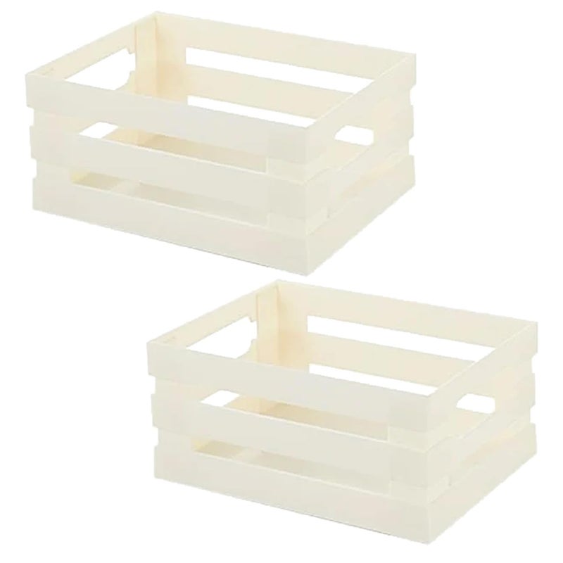 Kuber Industries Multipurpose Portable Small Storage BasketBox For Storage Without LidPack of 2 Beige - Image 1