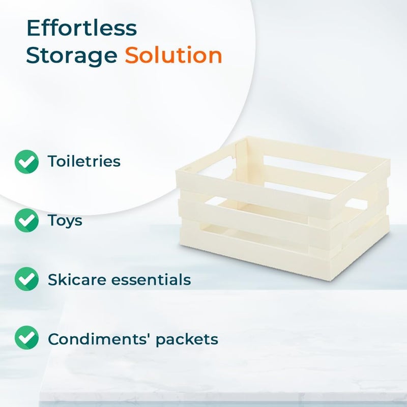 Kuber Industries Multipurpose Portable Small Storage BasketBox For Storage Without LidPack of 2 Beige - Image 5