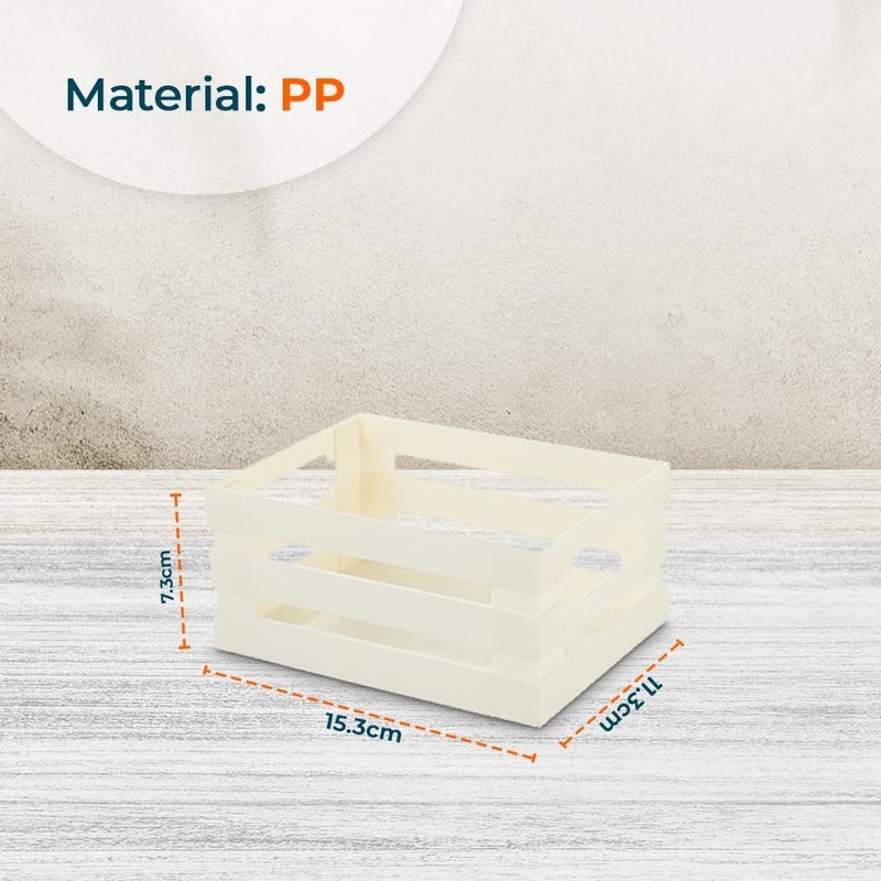 Kuber Industries Multipurpose Portable Small Storage BasketBox For Storage Without LidPack of 2 Beige - Image 3