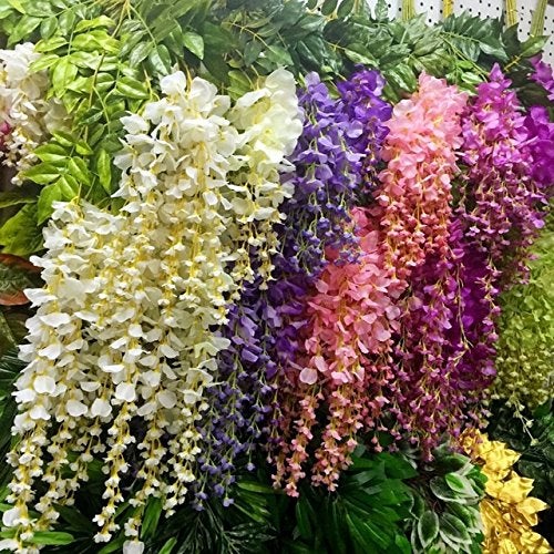 Fourwalls Artificial Polyester and Plastic Hanging Flower Vine Purple 37 cm x 1 cm x 110 cm Set of 6 - Image 2