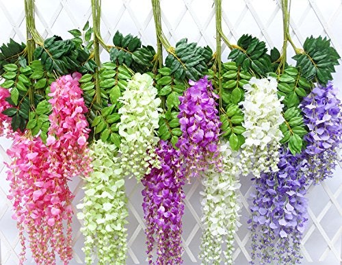 Fourwalls Artificial Polyester and Plastic Hanging Flower Vine Purple 37 cm x 1 cm x 110 cm Set of 6 - Image 5