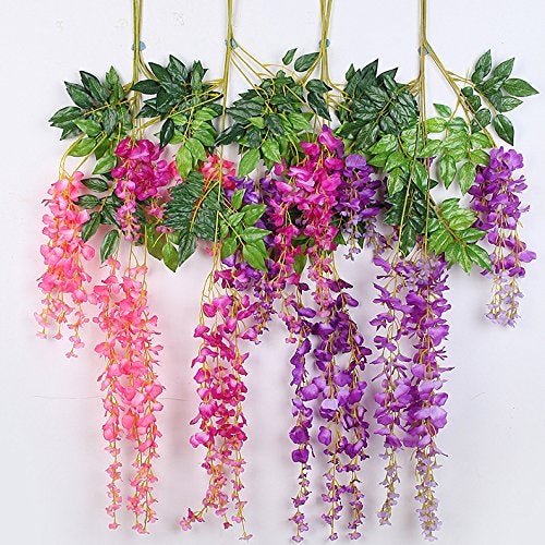 Fourwalls Artificial Polyester and Plastic Hanging Flower Vine Purple 37 cm x 1 cm x 110 cm Set of 6 - Image 4