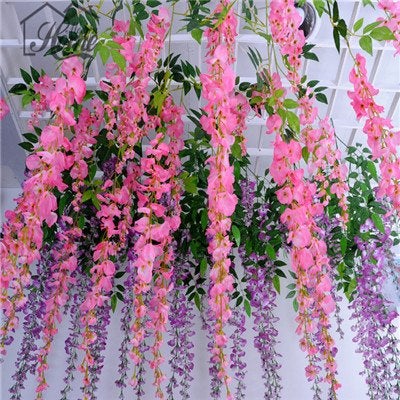 Fourwalls Artificial Polyester and Plastic Hanging Flower Vine Purple 37 cm x 1 cm x 110 cm Set of 6 - Image 3