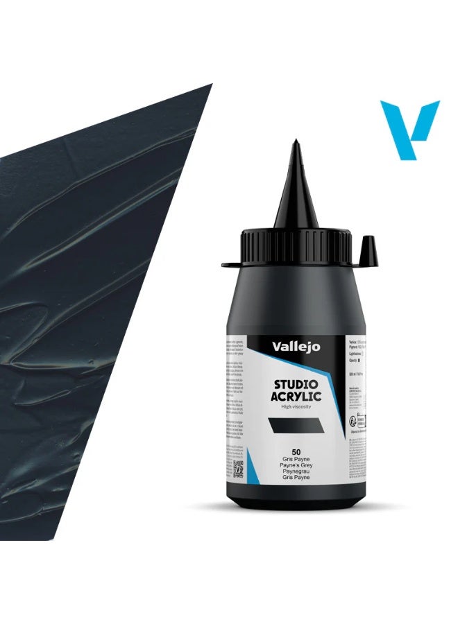 ألوان أكريليك احترافية للفنانين والاستوديوهات - رمادي باين، صبغة عالية، تغطية سلسة على القماش والخشب - 500 مل