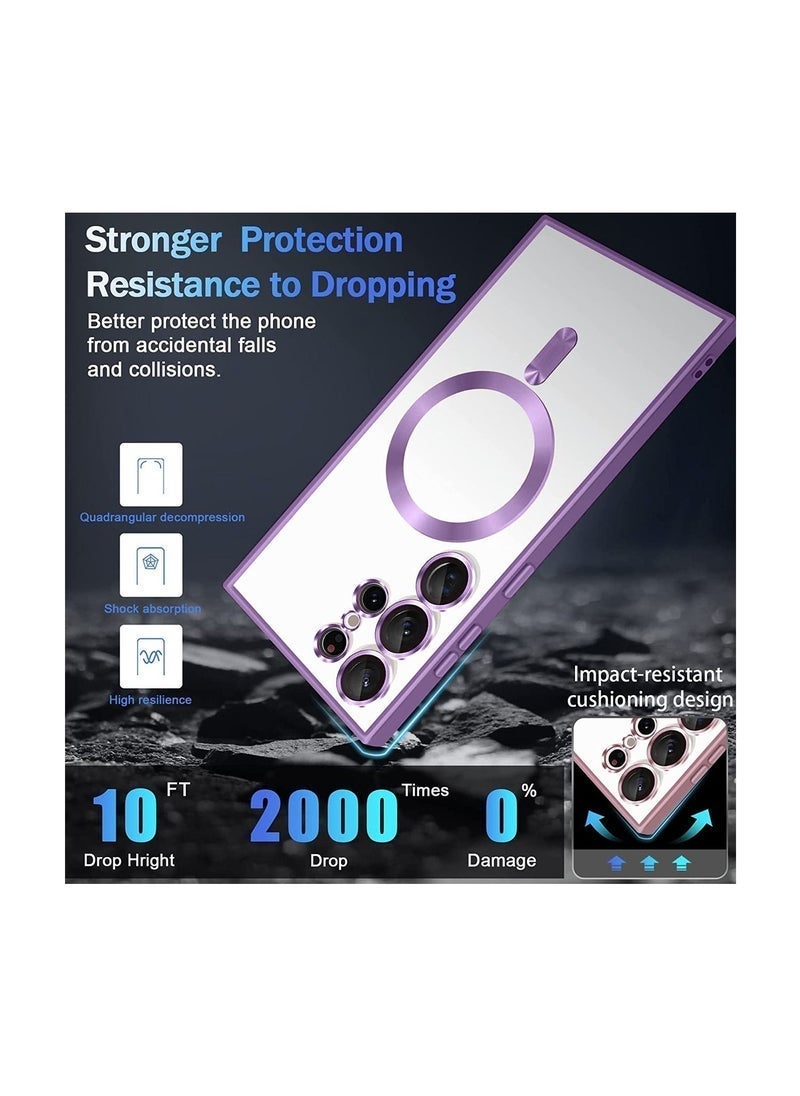 Raxoom MagSafe Magnetic Wireless Charging Compatible Luxury Plating Case Cover With Camera Lens Protector For Samsung Galaxy S23 Ultra 5G â€“ Shockproof, Scratch-Resistant, Slim Fit â€“ Clear/Purple - Image 5