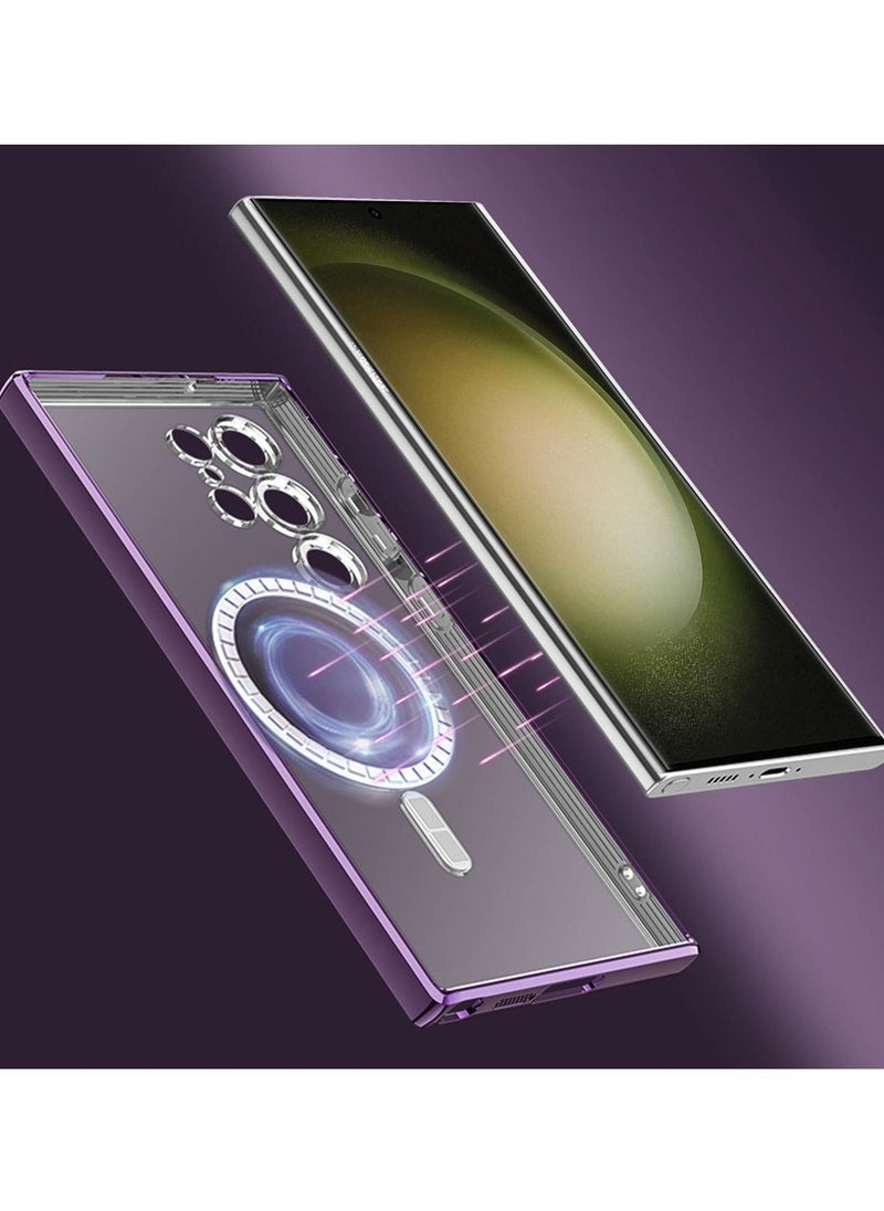 Raxoom MagSafe Magnetic Wireless Charging Compatible Luxury Plating Case Cover With Camera Lens Protector For Samsung Galaxy S23 Ultra 5G â€“ Shockproof, Scratch-Resistant, Slim Fit â€“ Clear/Purple - Image 3