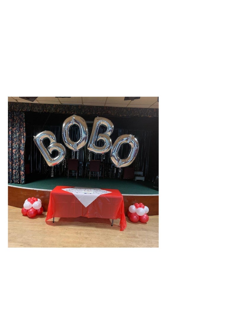 بارتي ويذ إيما الحروف الفضية من الألف إلى الياء بالونات 32 بوصة بالونات الأبجدية الكبيرة الفضة رقائق الهيليوم رسالة بالون لحفل عيد ميلاد الذكرى السنوية زفاف الزفاف (فضي-E) - Image 3