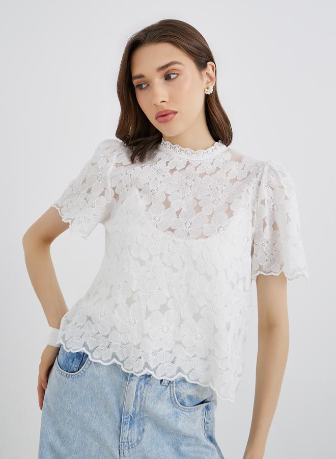 Take Two Women White Floral Embroidered Top - Image 3