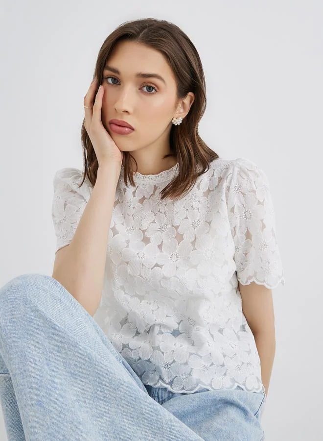 Take Two Take Two Women White Floral Embroidered Top