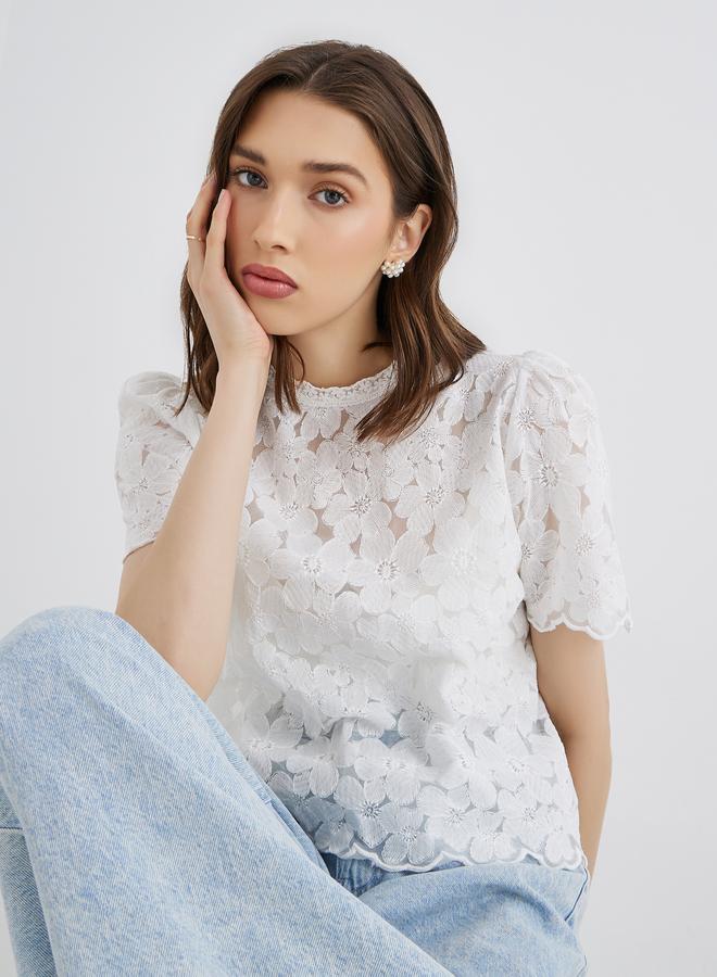 Take Two Women White Floral Embroidered Top - Image 1