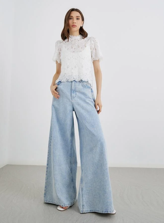 Take Two Women White Floral Embroidered Top