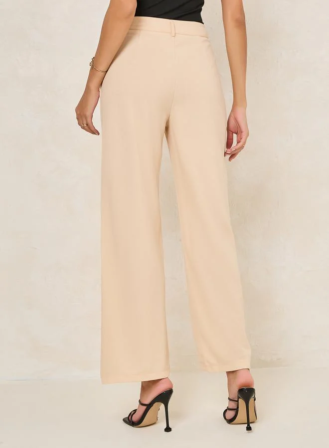 Styli Solid Straight Fit Pants with Patch Pocket