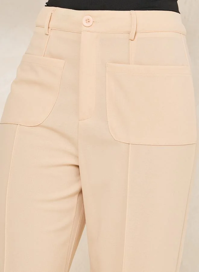 Styli Solid Straight Fit Pants with Patch Pocket