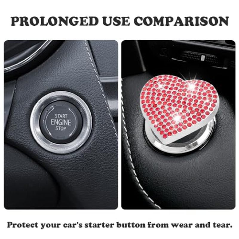 Heart Shaped Push Start Button Cover 1.75 x 1.60 x 0.63 Inch Red Rhinestone - Sparkling Diamond Heart Design Push to Start Button Decoration - Durable Zinc Alloy Construction Waterproof Engine Start B - Image 3