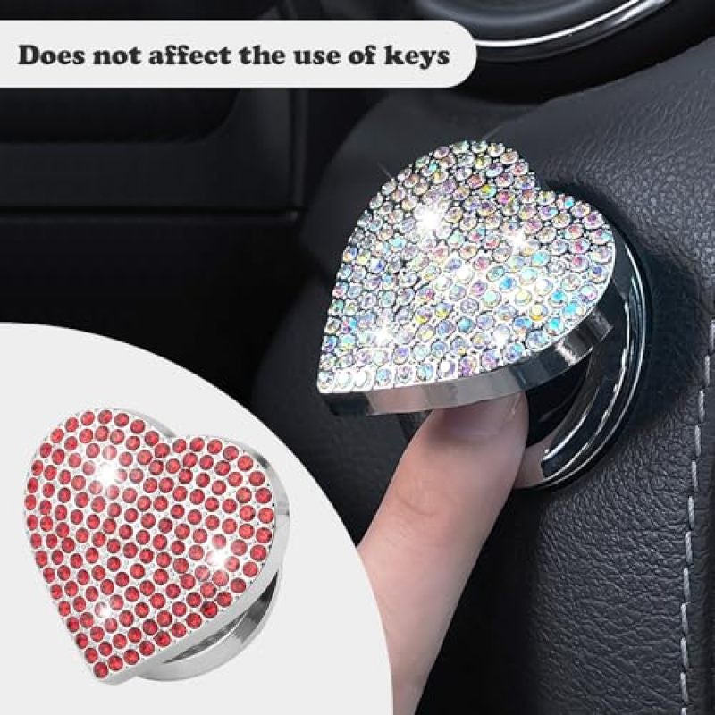 Heart Shaped Push Start Button Cover 1.75 x 1.60 x 0.63 Inch Red Rhinestone - Sparkling Diamond Heart Design Push to Start Button Decoration - Durable Zinc Alloy Construction Waterproof Engine Start B - Image 5