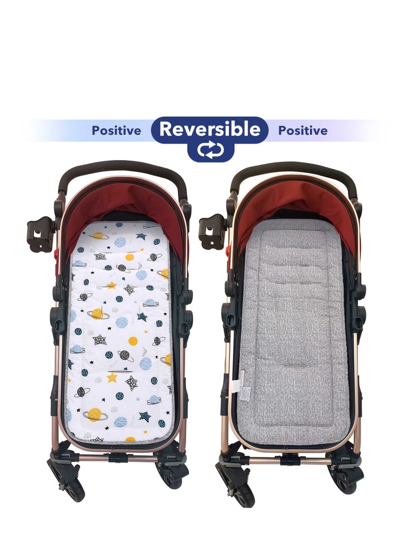 Miracle Baby - Soft Toddler Stroller Cushion, Toddler Car Seat Insert, Reversible Universal Breathable Stroller Mat, 100% Cotton Cover Toddler Seat Pad Liner - Image 1
