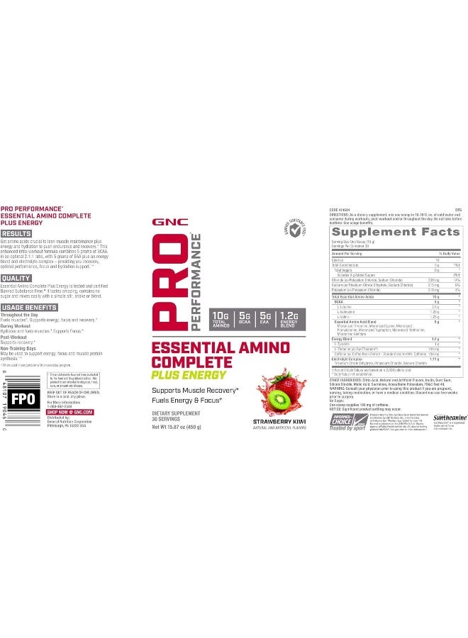 GNC Pro Performance Essential Amino Complete Plus Energy, Strawberry Kiwi, 15.9 oz, Supports Muscle Recovery - Image 2