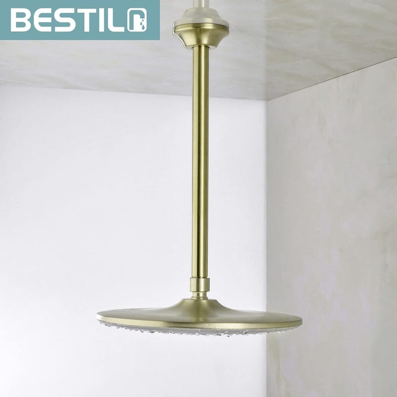 Bestill 12 Inch Ceiling Mount Rain Shower Head Arm and Flange, Brushed Gold - Image 1