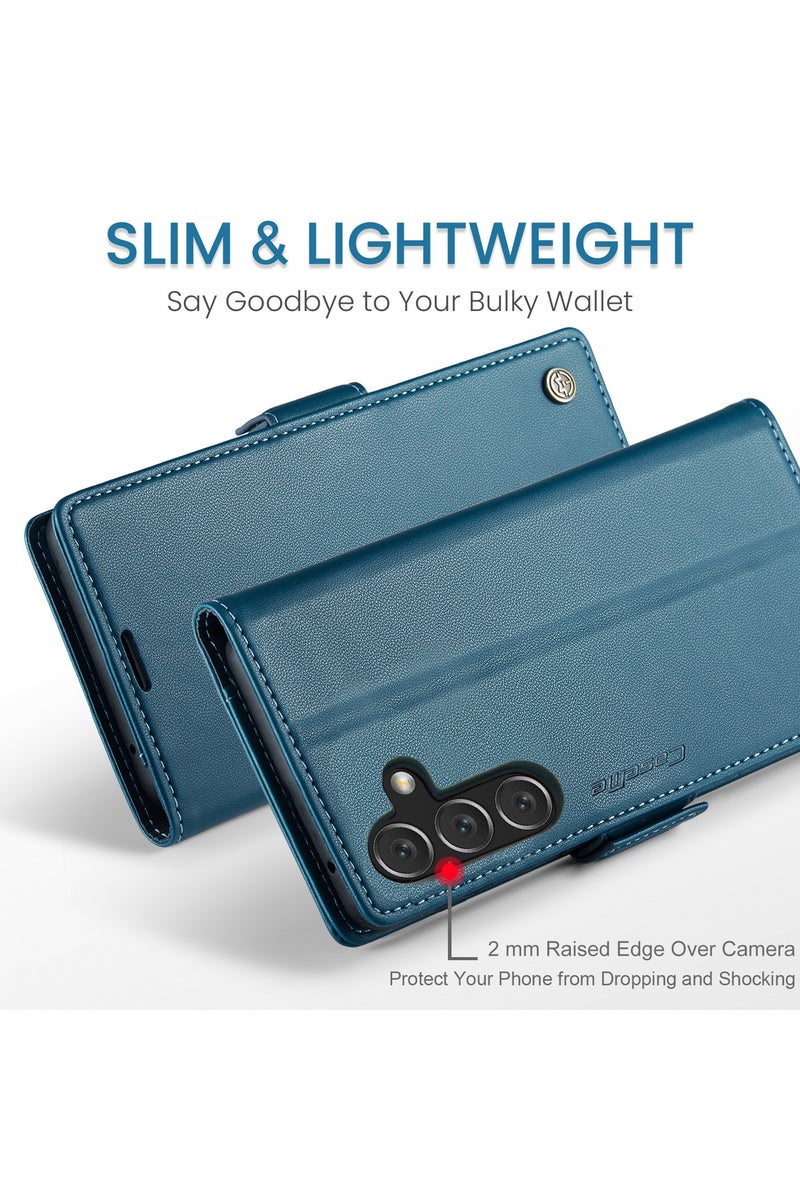 CaseMe Flip Wallet Case For Samsung Galaxy A16 4G/5G RFID Blocking PU Leather Wallet Flip Folio Case with Card Holder Kickstand Shockproof Phone Cover - Blue - Image 3