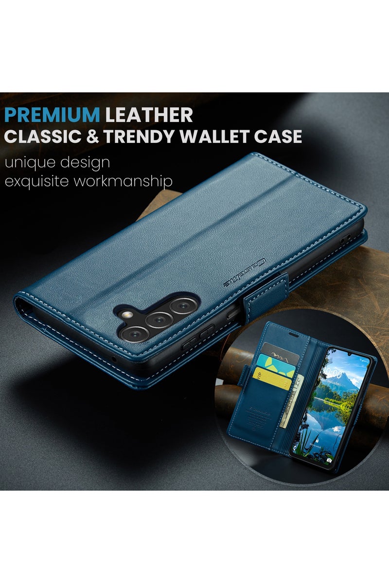 CaseMe Flip Wallet Case For Samsung Galaxy A16 4G/5G RFID Blocking PU Leather Wallet Flip Folio Case with Card Holder Kickstand Shockproof Phone Cover - Blue - Image 5