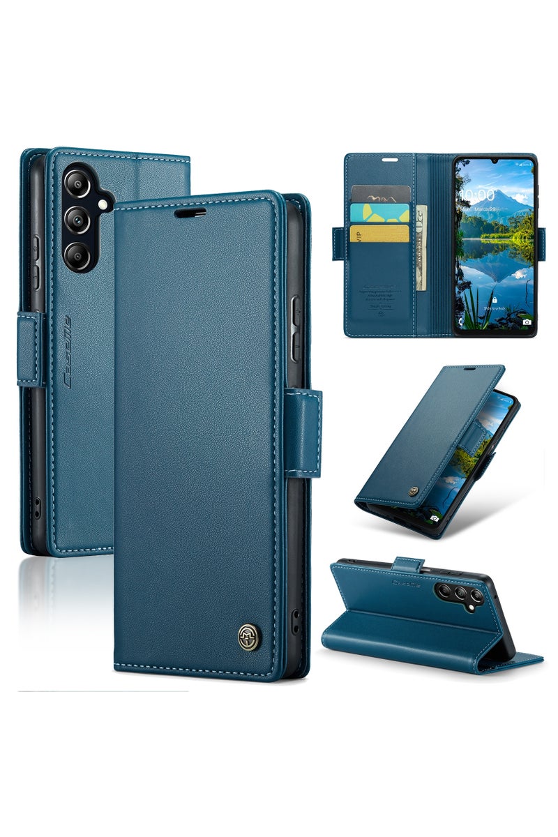 CaseMe Flip Wallet Case For Samsung Galaxy A16 4G/5G RFID Blocking PU Leather Wallet Flip Folio Case with Card Holder Kickstand Shockproof Phone Cover - Blue - Image 1