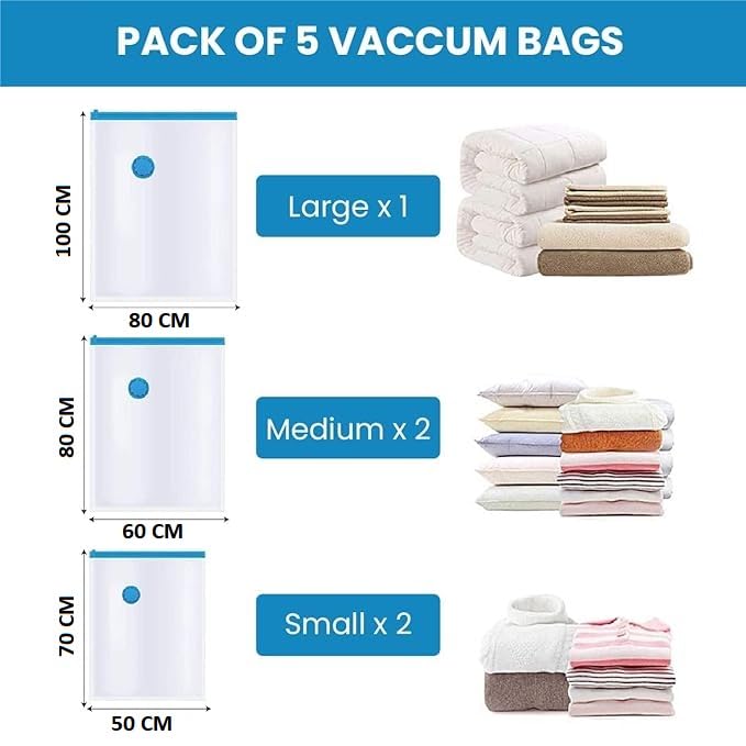 STESHWK Vacuum Bags For Storage Clothes Storage Ziplock Compression Sealer Bags for Travel clothes and home Blankets Travel with hand Pump 2 Small 2 Medium 1 Large Hand Pump - Image 3