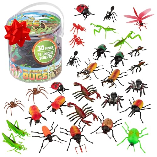 SCS Direct Toy Bug Action Figure 30pc Playset-15 Unique Giant Insects-Grasshoppers, Beetles, Spiders & More- 2-4" Realistic Fake Bugs, Great for Pranks, Pretend Play, Kids Gifts, Summer Camp, Beach & Sandbox Toy - Image 1