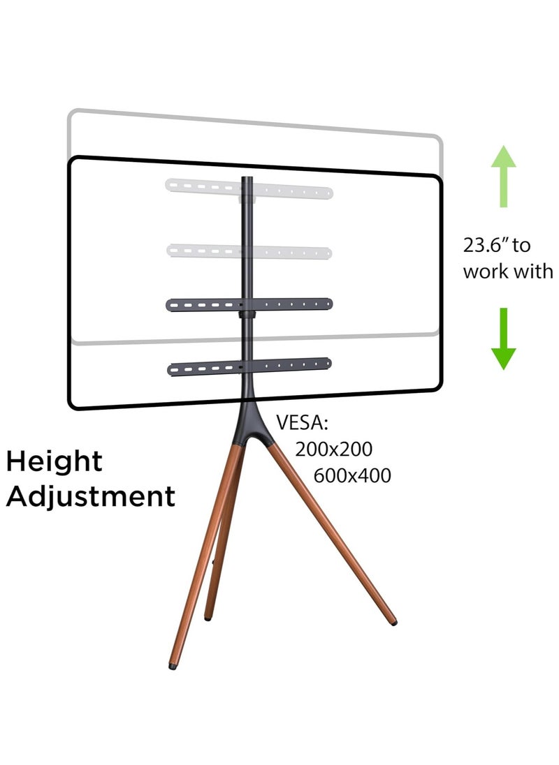 ELTRAZONE Adjustable TV Tripod Stand for 45-70'' LED/LCD/OLED Screens, 180° Swivel, Portable Floor Mount with Cable Ties, Stylish Brown Finish, 55lbs Capacity - Image 4