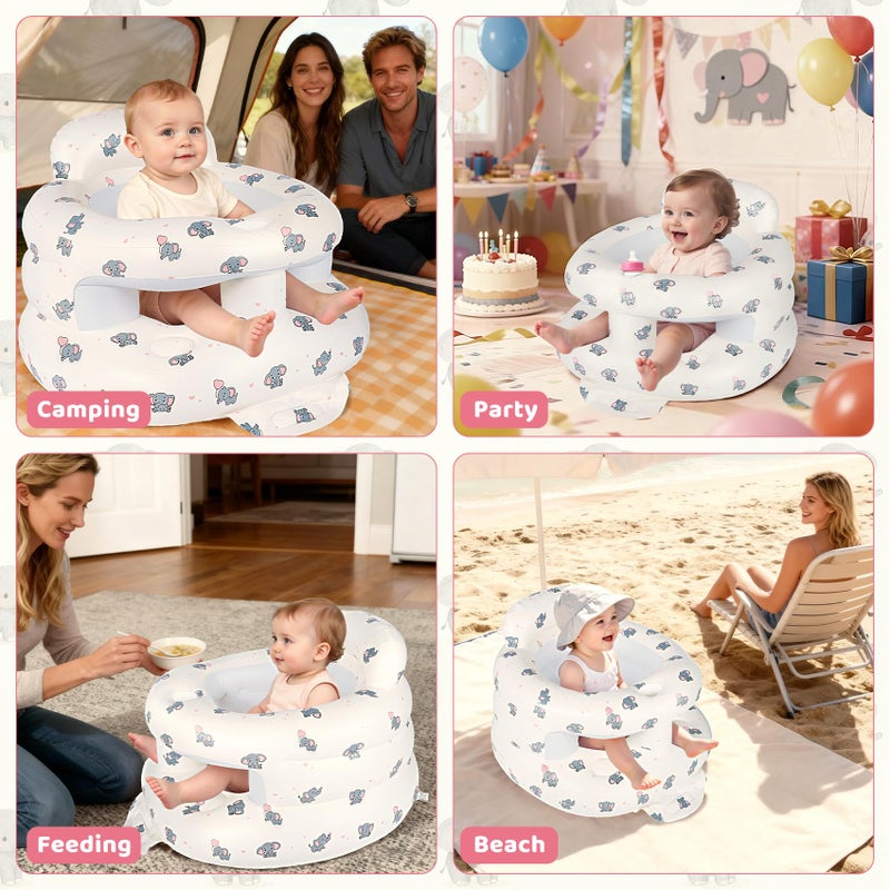 CandyHome Inflatable Baby Seat for 3-36 Months, Baby Seats for Infants for Sitting Up with Back Support Built in Air Pump, Surround Sit Me Up Floor Seat for Baby Chair for Learning Sit, Feeding (Elephant) - Image 5