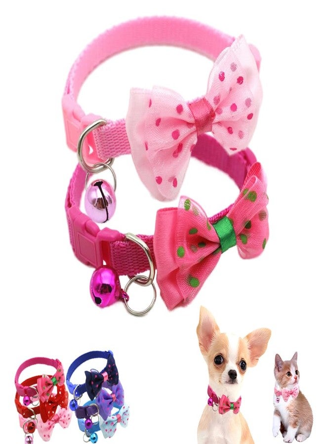 WeimoMonkey 2 Pack XS Dog Collar with Bell, Puppy Collar with Bell, Cute Cat Collars Girl with Bowtie Adjustable for XXS Xs Small Tiny Females Dogs Pet Kitten Animal, Pink+Hot Pink - Image 1